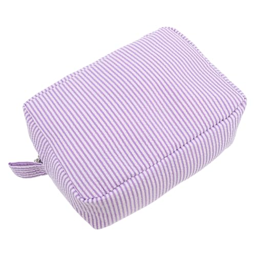 Healvian Gestreifter Kulturbeutel Tragbare Tasche Reisekosmetiktaschen Tragbare Make-up-Tasche Faltbare Einkaufstasche Große Kosmetiktaschen Beauty-Tasche Violett Bettwäsche Aus Baumwolle von Healvian