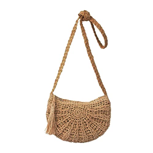 Healvian Gewebte Umhängetasche Rattan Handgefertigte Strandtasche mit Quaste Hellbraun Vielseitig Handtasche Schultasche oder Korbtasche Verwendbar von Healvian
