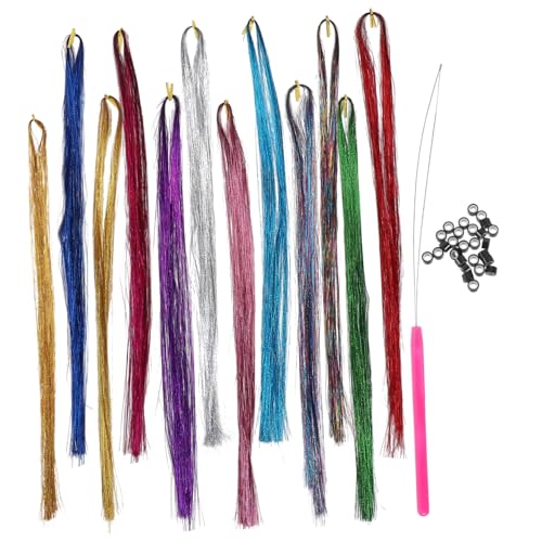 Healvian Glitzernde Hair Tinsel Extensions mit Karten Silikonbändern und Häkelnadel Bunte Haarsträhnen für Flechten Cosplay Partys Festivals und Alltag von Healvian
