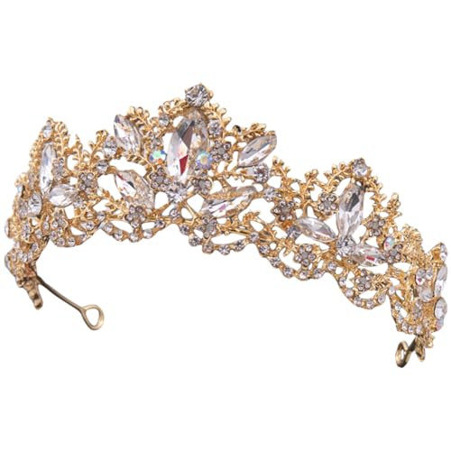Healvian Goldene Braut Tiara mit Weißen Strasssteinen Eleganter Haarschmuck für Hochzeit und Party Langlebige Legierung Stilvolle Kronen haaraccessoire für Damen und Mädchen von Healvian
