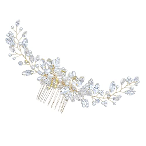 Healvian Goldener Haarkamm Mit Perlen Und Strass Eleganter Brautschmuck Für Hochzeiten Partys Und Besondere Anlässe Vintage Haarschmuck Für Bräute Und Brautjungfern Stilvolle Haaraccessoire von Healvian