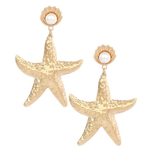 Healvian Goldfarbene Meerjungfrau Ohrringe mit Perlen und Muschel Design Statement Ohrhänger für Damen Hochzeitsschmuck Auffällige Stern Ohrringe Vielseitig für Party und Alltag Geeignet von Healvian