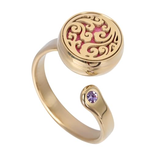 Healvian Goldfarbener Verstellbarer Aromatherapie Ring Filigrane Retro Hohlraum Dekoration Modisches Schmuckstück für Damen und Herren Vielseitig Kombinierbar von Healvian