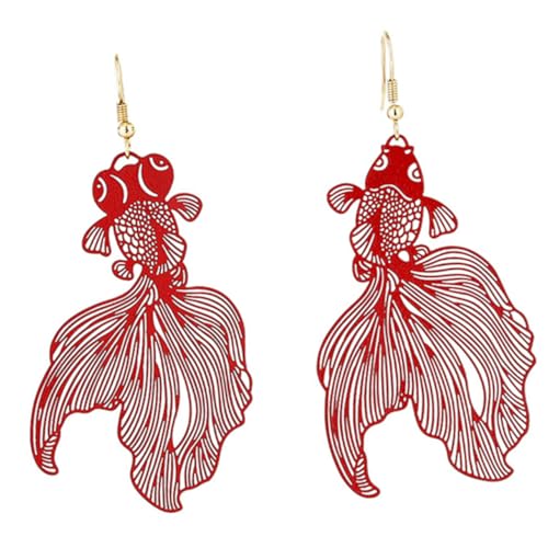 Healvian Goldfisch Ohrringe Damen Hängend Vergoldet Extravaganter Anhänger Lange Dangle Ohrringe Modisch Geschenkidee für Frauen von Healvian
