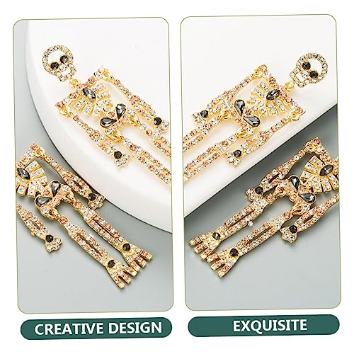 Healvian Gothic Skelette Ohrringe mit Funkelnden Strasssteinen Ohranhänger für Damen Lange Extravagante Ohrhänger im Halloween Stil Goldfarben Screw Backs von Healvian