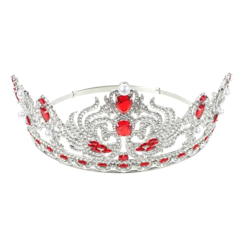 Healvian Große Barock Brautkrone mit Roten Zirkonia Verstellbare Hochzeitskrone für Braut Eleganter Haarschmuck Komfortabel Tragbar Festlich für Hochzeit Party Bühne Geburtstag Geeignet von Healvian