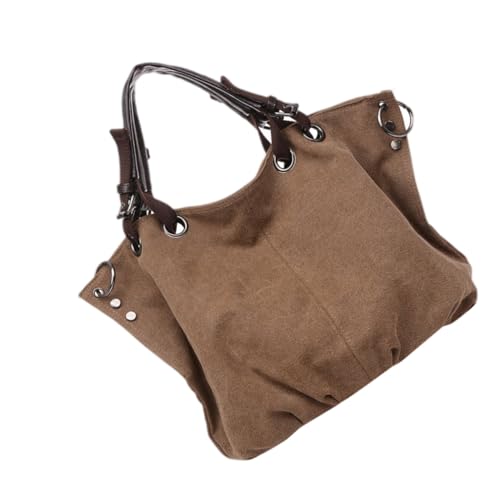 Healvian Große Canvas Handtasche Damen Lässige Leichte Einkaufstasche mit Großem Fassungsvermögen Strapazierfähiges Baumwoll polyester Material für Alltag Strand und Erholung Kaffee von Healvian