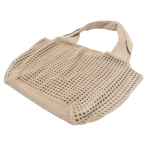 Healvian Große Damen Stricknetz Strandtasche Sommer Schultertasche Atmungsaktiv Robust Vielseitig Leichte Handtasche für Alltag und Urlaub in Khaki von Healvian