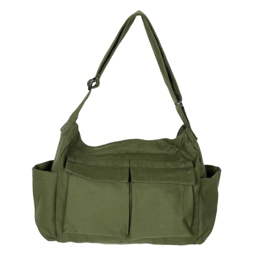 Healvian Große Grüne Canvas Umhängetasche Damen Robust mit Vielen Taschen Verstellbarer Schultergurt Geräumige Segeltuch Mailbag für Schule Büro Alltag von Healvian