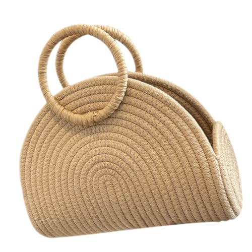 Healvian Große Handgefertigte Baumwolltasche Geflochtener Strandkorb mit Breitem Tragegriff Modische Umhängetasche Damen Geräumige Outdoor Pouch für Einkäufe Partys und Alltag von Healvian