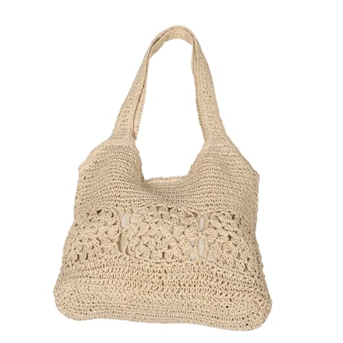 Healvian Große Kapazität Strohtasche Damen Schultertasche Gepolsterte Träger Praktisch Geflochtene Strandtasche Alltag Shopping Reise Strandurlaub von Healvian