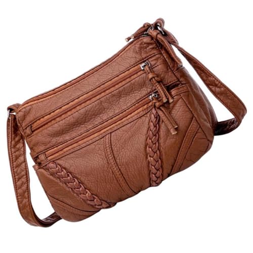 Healvian Große PU Crossbody Tasche Damen Schultertasche mit Softlederoptik Geräumig und Leicht Modische Einzelschultertasche für Alltag Shopping Freundinnen und Arbeit Braun von Healvian