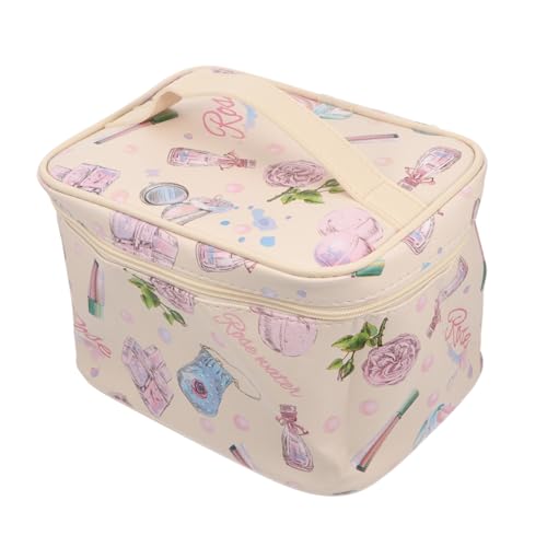 Healvian Große PU Kosmetiktasche Multifunktionale Tragbare Make Up Aufbewahrungstasche mit Reißverschluss für Reisen Toilettenartikel und Kosmetik Organizer Beige von Healvian