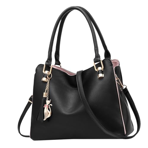 Healvian Große PU Tasche Handtasche Damen mit Reißverschluss Mehrere Fächer Schulter und Umhängetasche Geräumige Tote Bag für Alltag Büro und Schule Schwarz von Healvian