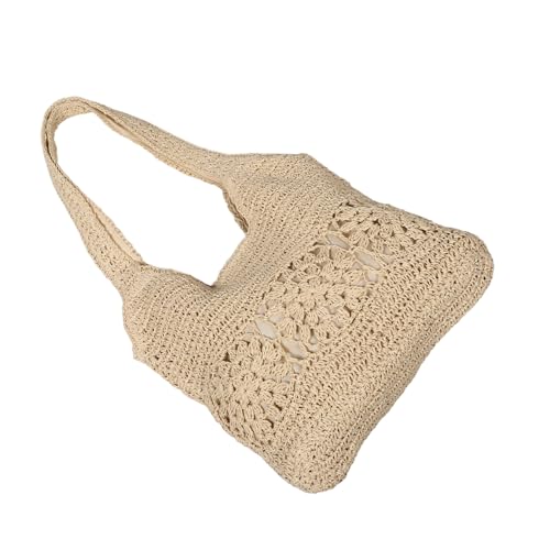 Healvian Große Strohtasche Damen Handgewebt Leicht Schultertasche Sommer Strandtasche mit Geräumigem Innenraum für Picknick Reise Freizeit Elegantes Design von Healvian