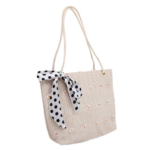 Healvian Große Strohtasche Damen Handtasche mit Schleifen Dekor Leichte Langlebige Gewebte Umhängetasche für Strand Freizeit und Shopping Modischer Geräumiger Tote Bag im Lässigen Stil von Healvian