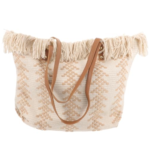 Healvian Große Tote Bag Damen mit Persönlichem Strickmuster und Farblich Abgesetzten Fransen Geräumige Schultertasche aus Robustem Material Modische Umhängetasche für Alltag Büro und von Healvian