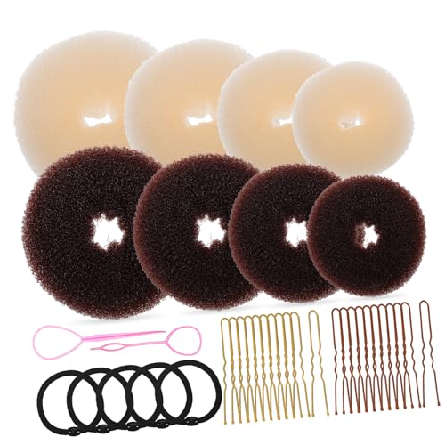 Healvian Haarknotenherstellung Donut Kissen U Förmige Haarnadeln Haargummis Rosa Haarwerkzeuge für Vielseitige Styling Hilfen für Verschiedene Anlässe von Healvian
