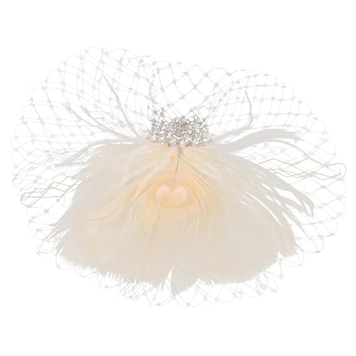 Healvian Haarspange Braut Stirnband Schleier Weiß Gäste Haar Tiara Teeparty Kleidung Für Damen Frauen Brauthut Schleier Mesh Hochzeiten Teeparty Hüte Perlen Be Stoff von Healvian