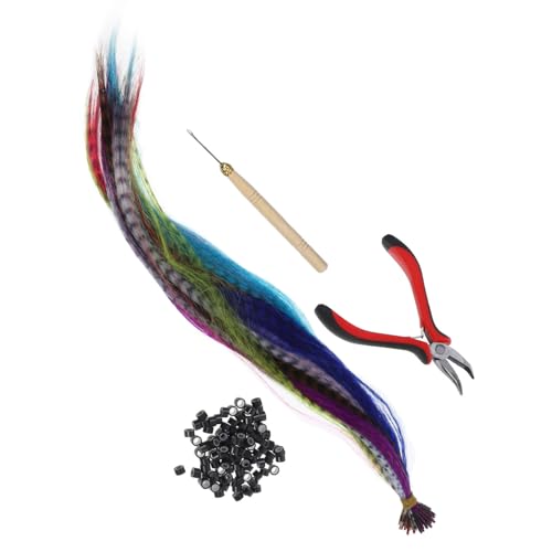 Healvian 50 Stück Kunsthaarverlängerungsset mit Zange Häkelnadel und Ringen Federhaarverlängerung für Kreative Haarstylings Lebendige Farben für Damen von Healvian