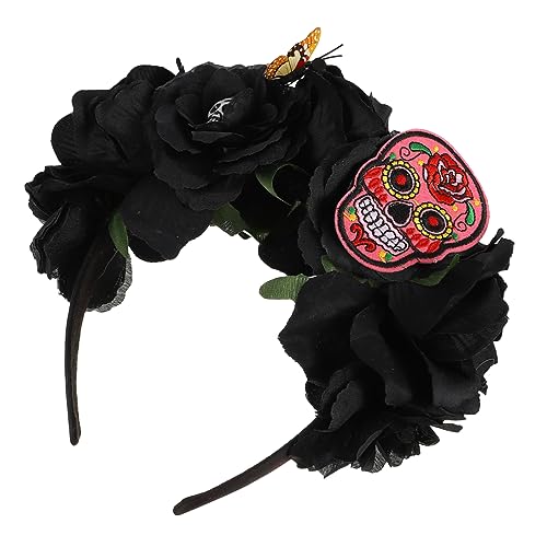 Healvian Halloween Haarreif mit und Rosen Blumen Dekoratives Stoff Stirnband für Frauen Kostüm Accessoire für Party Karneval und Tag der Toten Feier Passend von Healvian