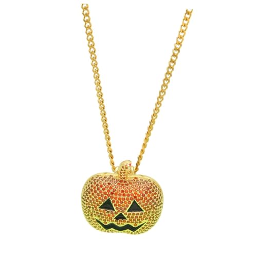 Healvian Halloween Halskette mit Zirkonia Anhänger Pumpkin Lamp Modischer Festival Schmuck Gold Rote Halloween Dekoration für Damen und Partys von Healvian