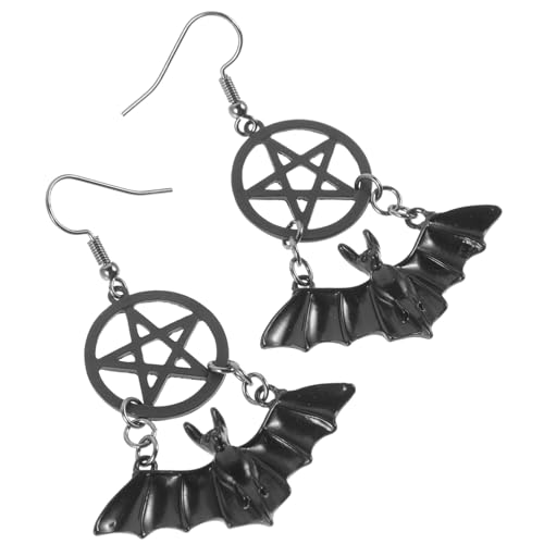 Healvian Halloween Pentagram Fledermaus Ohrringe Damen Leichtes Punk Design für Party Karneval und Kostüm Schwarze Ohrstecker mit Langlebiger Verarbeitung und Auffälligem Gothic Schmuck von Healvian
