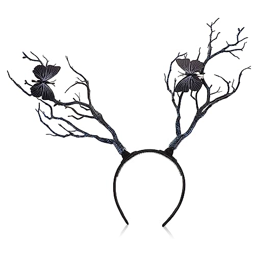 Healvian Halloween Stirnband Geweih Haarschmuck Baumzweige Cosplay Kopfstück Damen Karneval Kostüm Zubehör Schwarz von Healvian