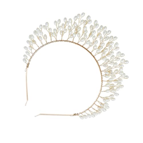 Healvian Handgefertigte Brautkrone aus Goldfarbenen Perlen Filigraner Haarschmuck für Damen Tiara Design Geeignet für Hochzeit Party und Festliche Anlässe Einzigartiges Kopfaccessoire von Healvian