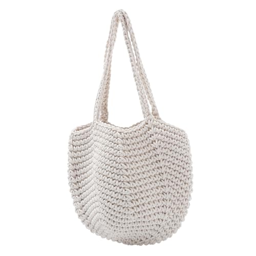 Healvian Handgefertigte Damen Schultertasche aus Robustem Baumwollseil Leichte Langlebige Strandtasche Luftige Strand Handtasche Vielseitig für Alltag und Freizeit Geeignet von Healvian