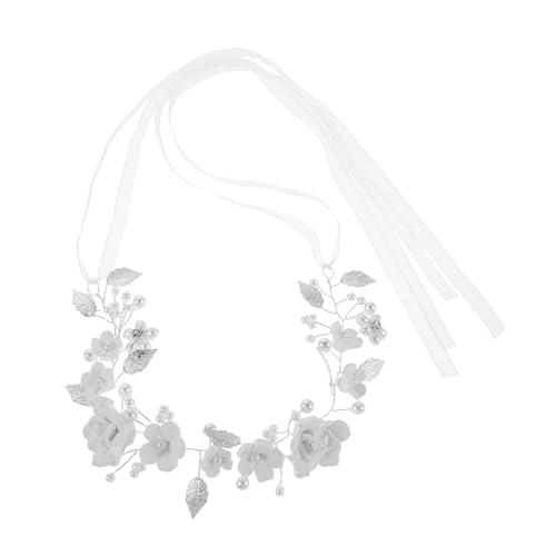 Healvian Handgemachte Braut Haarschmuck Weiß Blume Flexibel Styling Hochzeit Haarreif mit Legierungsblättern für Frauen Brautjungfern und Blumenmädchen von Healvian