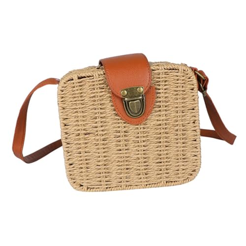 Healvian Handgewebte Kleine Strohtasche Damen Crossbody Bag Schultertasche Strandtasche Modisch Vielseitig für Alltag Ausgehen Einkaufen von Healvian