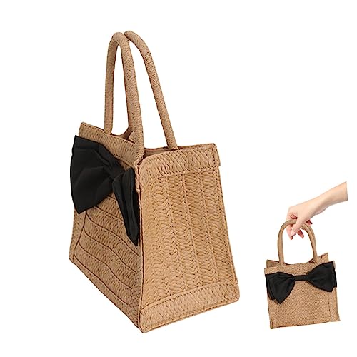 Healvian Handgewebte Strandtasche mit Schleifenmotiv Große Kapazität Robuste Einkaufstasche für Damen Vielseitige Handtasche für Schule Freizeit und Strandurlaub Geflochtene Umhängetasche von Healvian