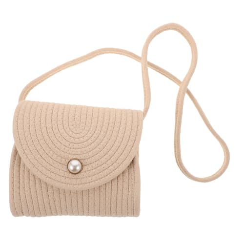 Healvian Handgewebte Strohtasche mit Perlenknopf Leichte Sommer Strandtasche aus Natürlichem Baumwollseil Kompakte Crossbody Umhängetasche für Damen und Mädchen Vielseitig Tragbar für von Healvian