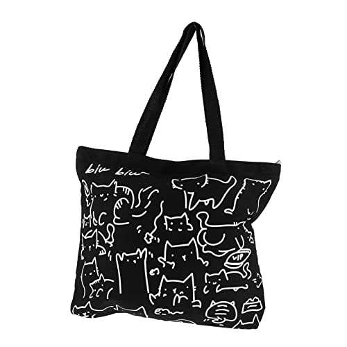 Healvian Handgezeichnete Schultertasche Damen Large Capacity Outdoor Umhängetasche Einfacher Stil Alltag Shopper Tasche Schwarz Anhänger von Healvian