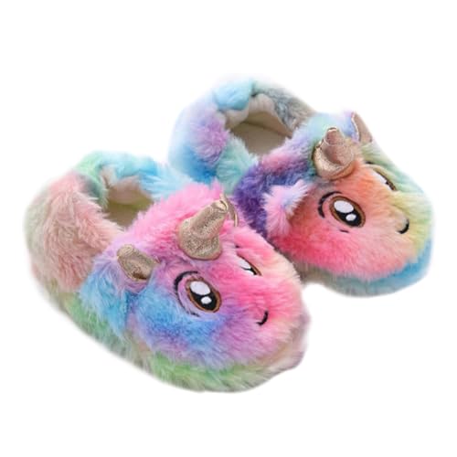Healvian Hausschuhe Warm und Flauschig mit Einhornmotiv Rutschfeste Geräuscharme Baumwollpantoffeln für Mädchen Weiche Winter Zimmer Schuhe Innenbereich von Healvian