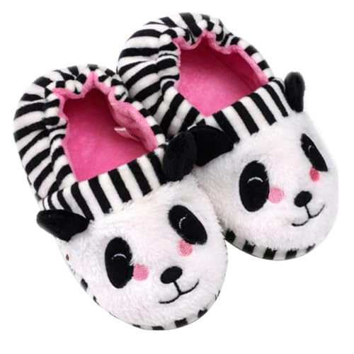 Healvian Hausschuhe Winter Warm Gestreift mit Fersenrückhalt Rutschfest mit Pandamuster Bequeme Plüschslipper für Mädchen Jungen Drinnen von Healvian