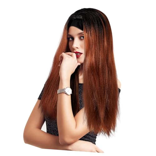 Healvian Headband-Perücke für Damen Lange Gerade Synthetische Haare Hitzebeständige Faser Vielseitig Tragbar für Alltag Party Cosplay Einfach Anzulegen Bequemer Sitz Karamellfarbe von Healvian
