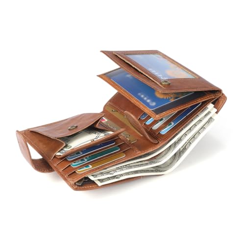 Healvian Herren Geldbörse Vintage RFID Sicheres Echtes mit Mehreren Kartenfächern Tragbare Clutch für Männer Leichtem Braun für Alltag und Besondere Anlässe von Healvian