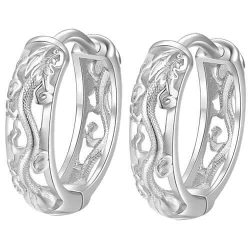 Healvian Herren Ohrringe Vintage Drachen Creolen aus Hochwertiger Legierung Leicht und Hautfreundlich Modischer Schmuck für Alltag und Besondere Anlässe Silberfarbene Ohrstecker von Healvian