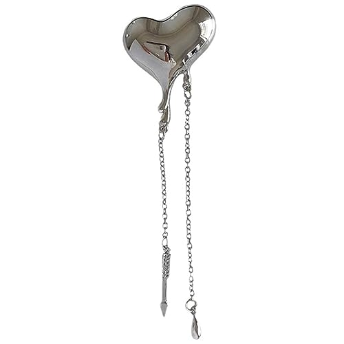 Healvian Herz Brosche Damen Anstecknadel mit Kettenverzierung Silberbrosche Legierung Valentinstagsgeschenk für Frauen Modisches Accessoire für Anzugkragen von Healvian