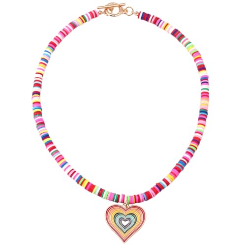 Healvian Herzanhänger Damenhalskette Aus Polymerton Und Acryl Mit Perlenverzierung Leicht Und Angenehm Zu Tragen Bunte Halskette Für Mädchen Und Braut von Healvian