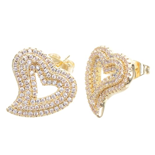 Healvian Herzförmige Ohrstecker Gold Plattiert Hohl Design Leicht Elegant Damen Modeschmuck Komfortabel Langlebig Schmuck mit Funkelnden Akzenten von Healvian