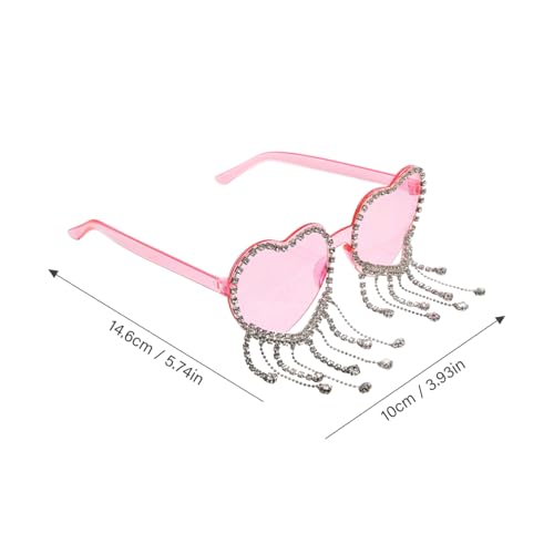 Healvian Herzförmige Randlose Damen Sonnenbrille mit Quasten Partybrille für Erwachsene Bequeme Festival Sonnenbrille mit Strassstein Verzierung Langlebiges Design von Healvian