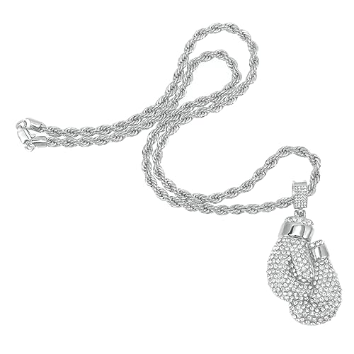 Healvian Hip Hop Boxhandschuh Anhänger Halskette Silber Verdrehte Kette Schmuck Accessoire für Damen und Herren von Healvian