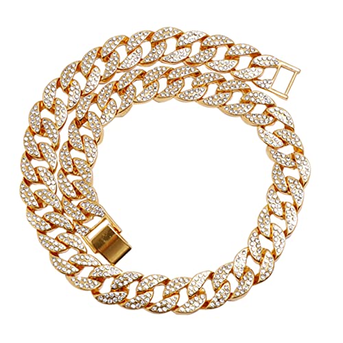 Healvian Hip Hop Herren Halskette Goldfarbene Kubanische Gliederkette mit Strass Schmuck Retro Accessoire für Männer Party von Healvian