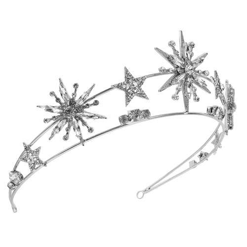 Healvian Hochwertige Hochzeit Tiara mit Funkelnden Strasssteinen Silberne Sternkrone als Braut Haarschmuck Leichter Stabiler Kopfschmuck für Besondere Anlässe Wie Hochzeit und von Healvian