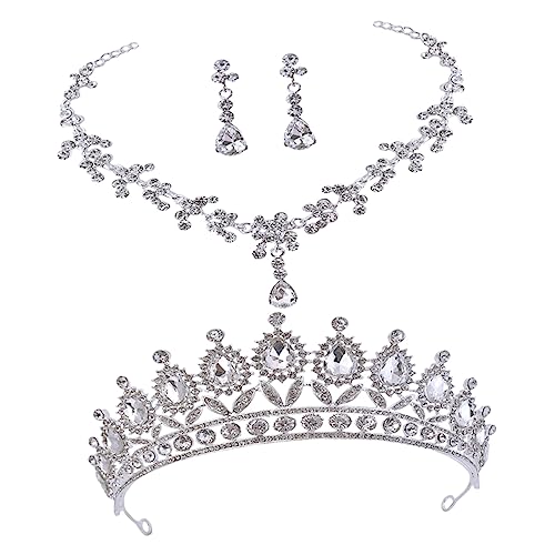 Healvian Hochwertiges Brautschmuck Set mit Kristallkrone Strass Halskette und Ohrringen Elegantes Teiliges Set für Hochzeit Brautjungfern und Festliche Anlässe Silberfarbene Prinzessin von Healvian