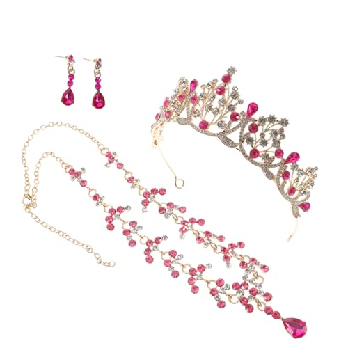 Healvian Hochwertiges Hochzeits schmuckset Damen aus Leichtem Legierungs material mit Tiara Rosa Halskette und Ohrringen Komfortabel Langlebig Geeignet für Braut Geburtstag Party Cosplay von Healvian