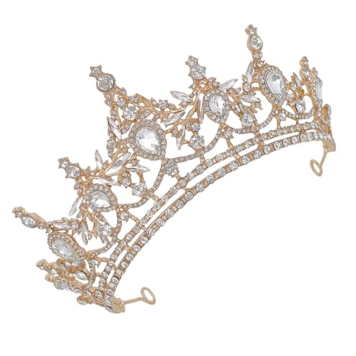 Healvian Hochzeit Krone Damen Haarschmuck mit Funkelnden Strasssteinen Glitzerndes Stirnband Tiara für Braut Fotoshooting und Bühnenauftritte Goldfarbene Wasser Haarschmuck von Healvian